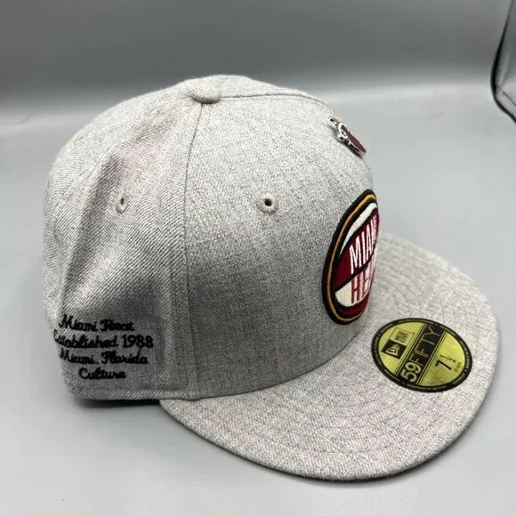 Miami Heat Hat Men 7 1/2‎ Gray Black 59Fifty New Era Fitted Cap New with Pin